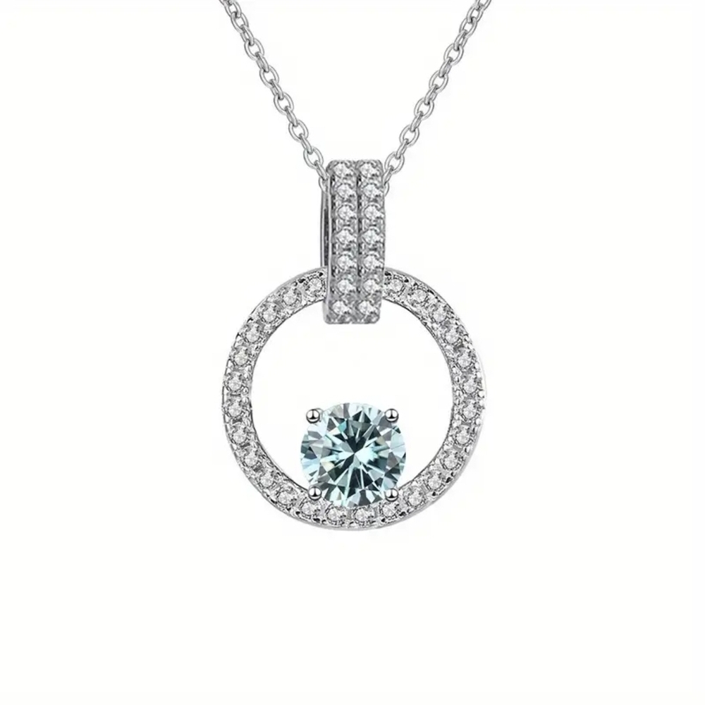 GRA Certified 1 Carat Light Blue Moissanite Surrounded By a Halo